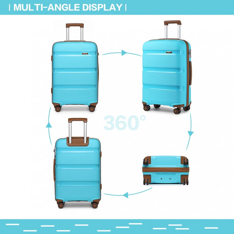 Kono 20 Inch Bright Hard Shell PP Carry-On Suitcase In Cabin Size - Blue And Brown