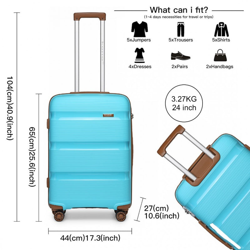 Kono 24 Inch Bright Hard Shell PP Suitcase - Classic Collection - Blue And Brown