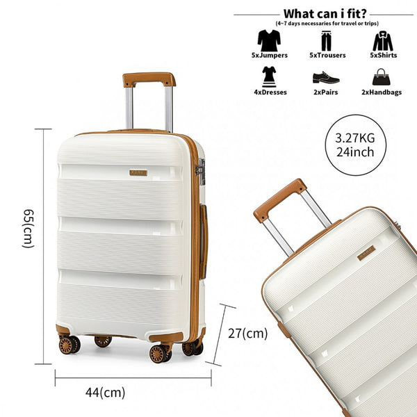 Kono 24 Inch Bright Hard Shell PP Suitcase - Classic Collection - Cream