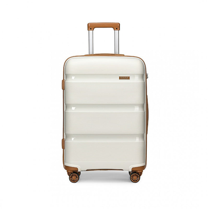 Kono 20 Inch Bright Hard Shell PP Carry-On Suitcase In Cabin Size - Cream