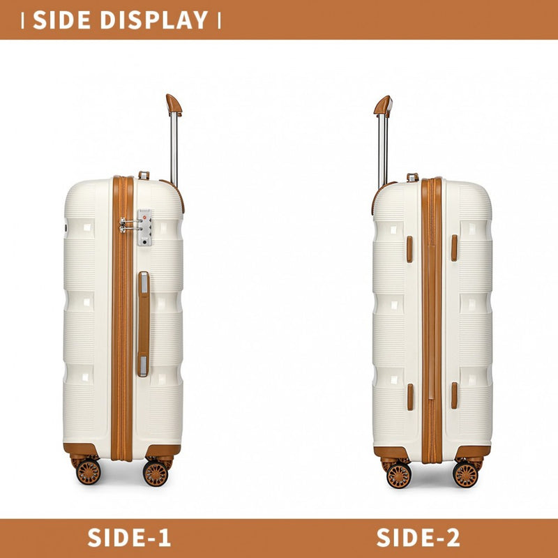 Kono 24 Inch Bright Hard Shell PP Suitcase - Classic Collection - Cream