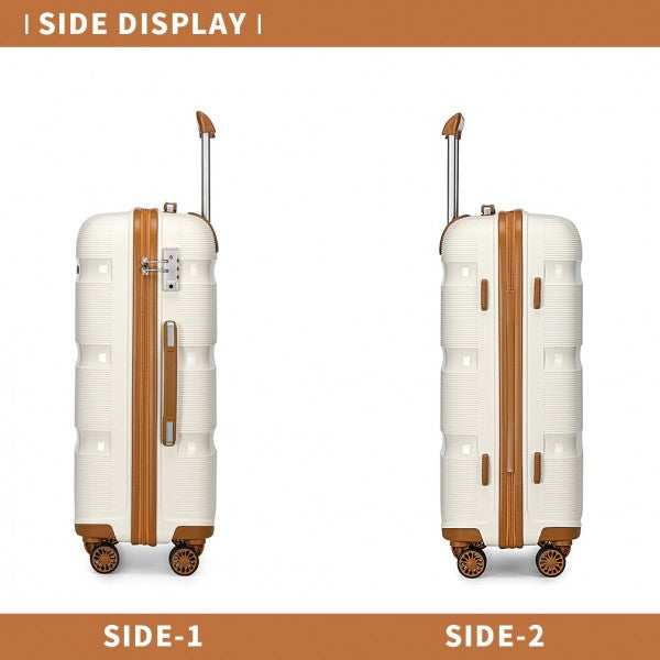 Kono 20 Inch Bright Hard Shell PP Carry-On Suitcase In Cabin Size - Cream