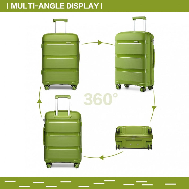 Kono 20 Inch Bright Hard Shell PP Carry-On Suitcase In Cabin Size - Green