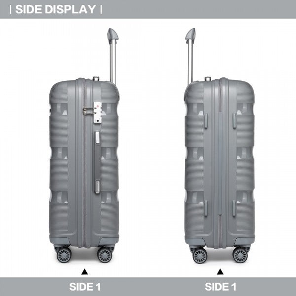 Kono 20 Inch Bright Hard Shell PP Carry-On Suitcase In Cabin Size - Grey