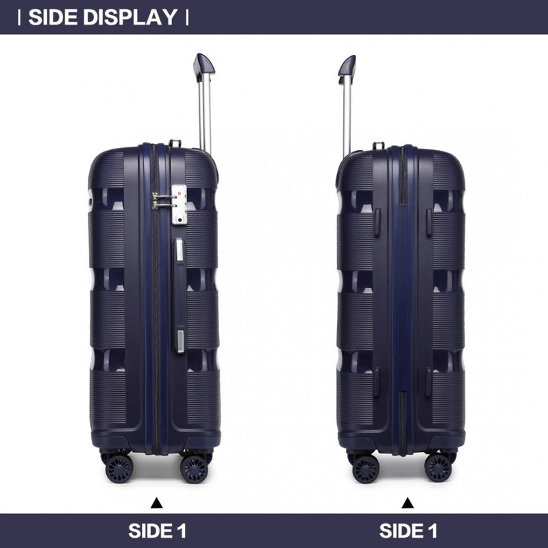 Kono 20 Inch Bright Hard Shell PP Carry-On Suitcase In Cabin Size - Navy