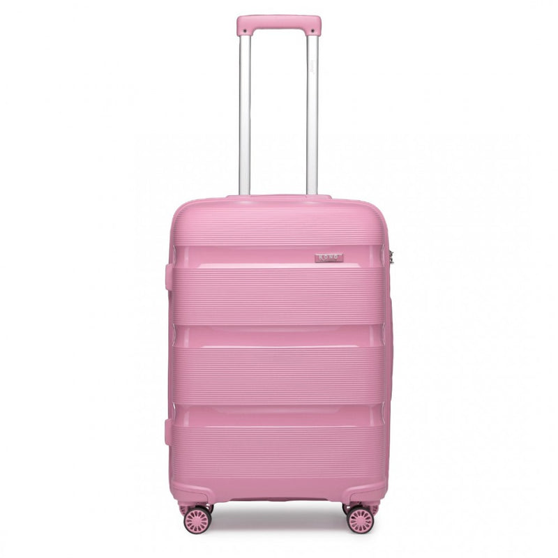 Kono 20 Inch Bright Hard Shell PP Carry-On Suitcase In Cabin Size - Pink