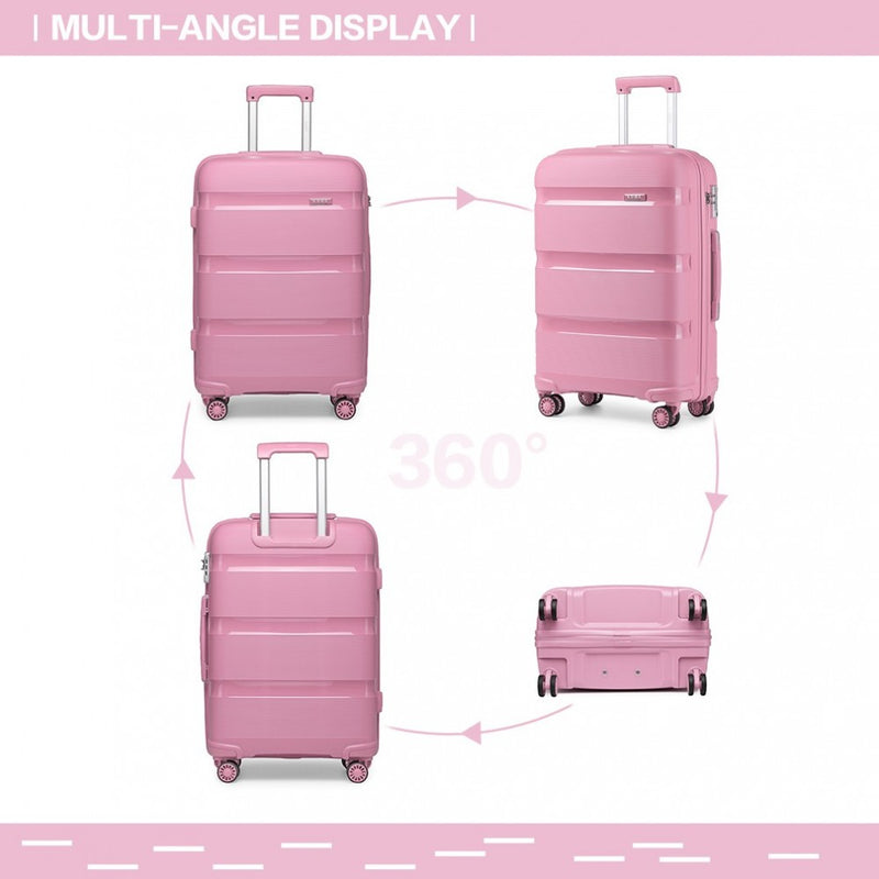 Kono 20 Inch Bright Hard Shell PP Carry-On Suitcase In Cabin Size - Pink