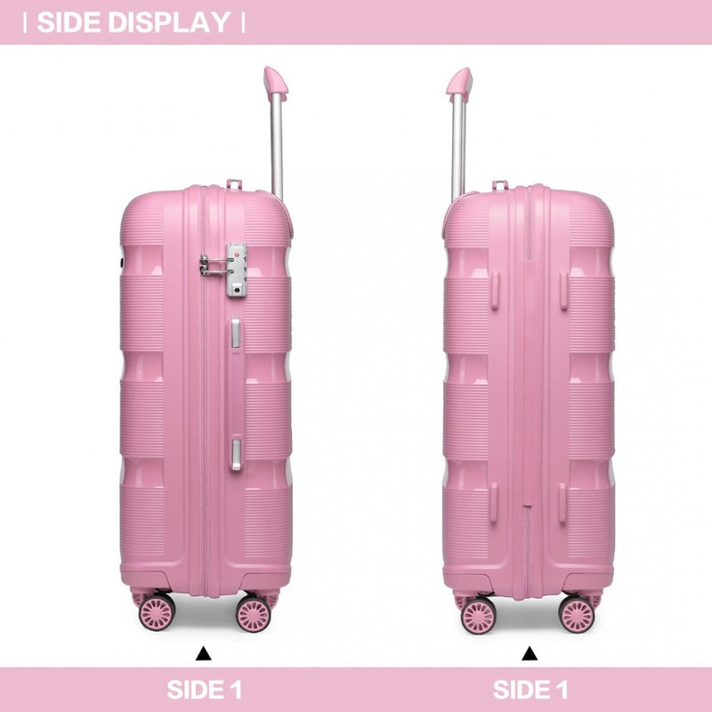 Kono 20 Inch Bright Hard Shell PP Carry-On Suitcase In Cabin Size - Pink