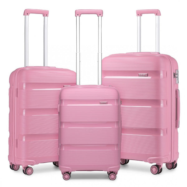 Bright Hard Shell PP Suitcase 3 Pieces Set - Classic Collection - Pink