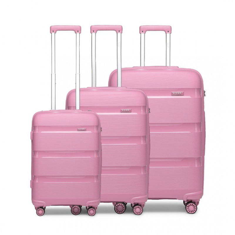 Bright Hard Shell PP Suitcase 3 Pieces Set - Classic Collection - Pink