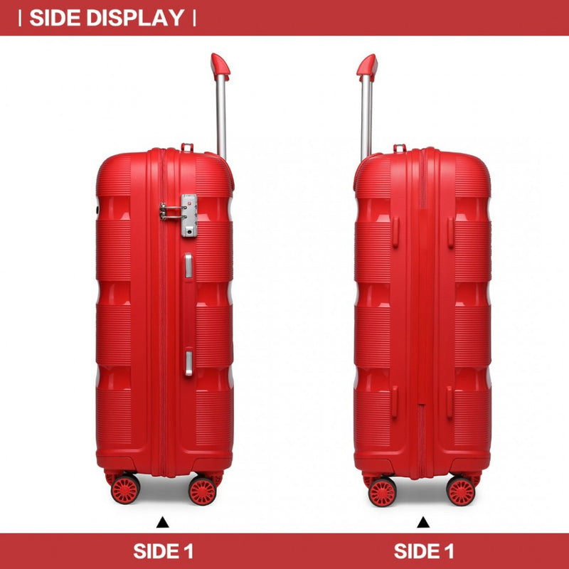 Kono 20 Inch Bright Hard Shell PP Carry-On Suitcase In Cabin Size - Red