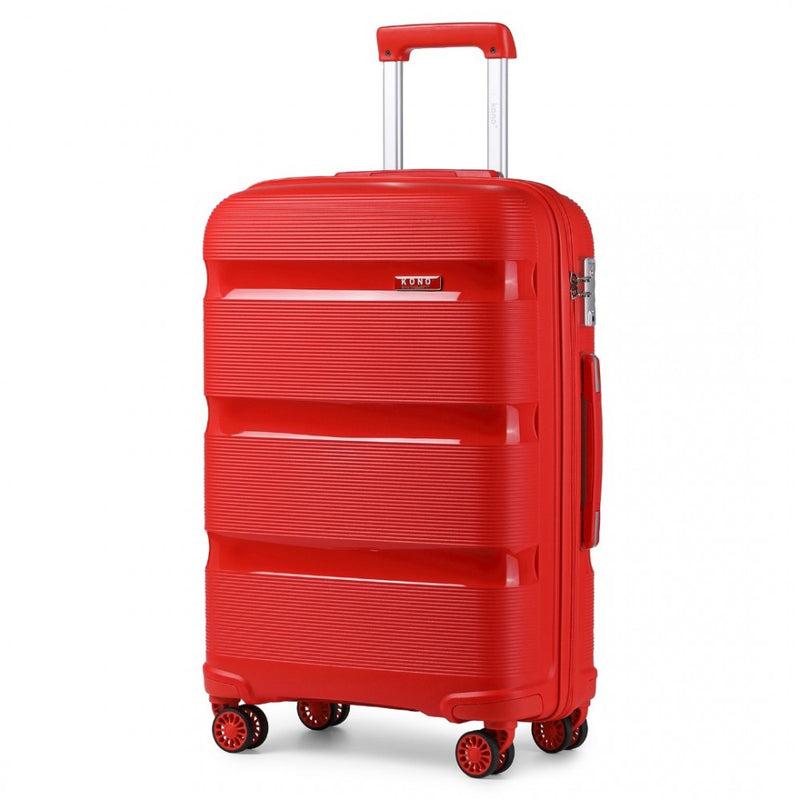 Kono 20 Inch Bright Hard Shell PP Carry-On Suitcase In Cabin Size - Red