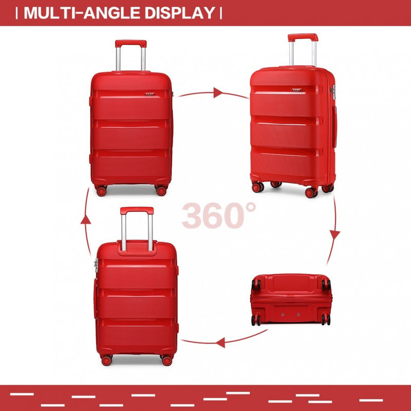 Kono 20 Inch Bright Hard Shell PP Carry-On Suitcase In Cabin Size - Red