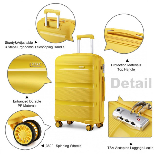 Kono 20 Inch Bright Hard Shell PP Carry-On Suitcase In Cabin Size - Yellow