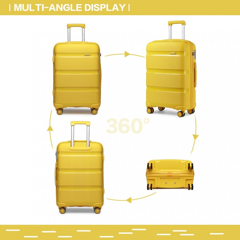 Kono 20 Inch Bright Hard Shell PP Carry-On Suitcase In Cabin Size - Yellow