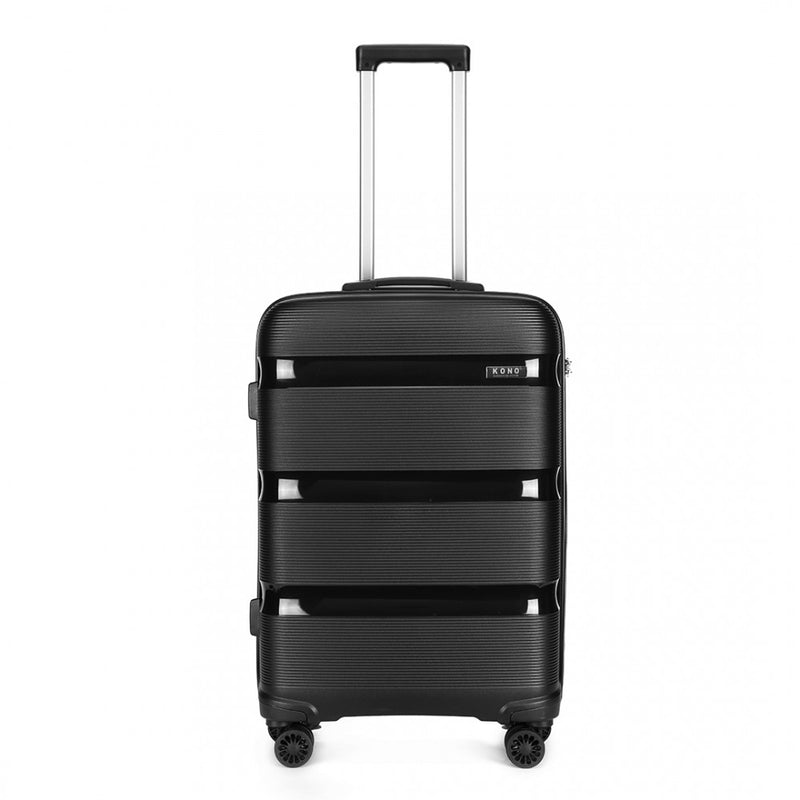 Kono 20 Inch Bright Hard Shell PP Carry-On Suitcase In Cabin Size - Black