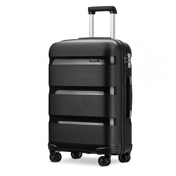 Kono 20 Inch Bright Hard Shell PP Carry-On Suitcase In Cabin Size - Black