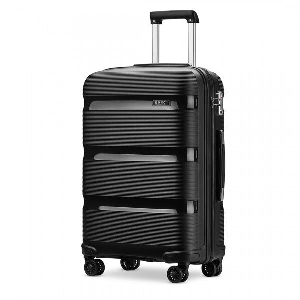 Kono 20 Inch Bright Hard Shell PP Carry-On Suitcase In Cabin Size - Black