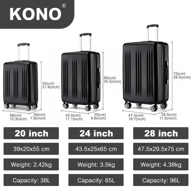 3 Piece Luggage Set 20/24/28 Inch Sleek