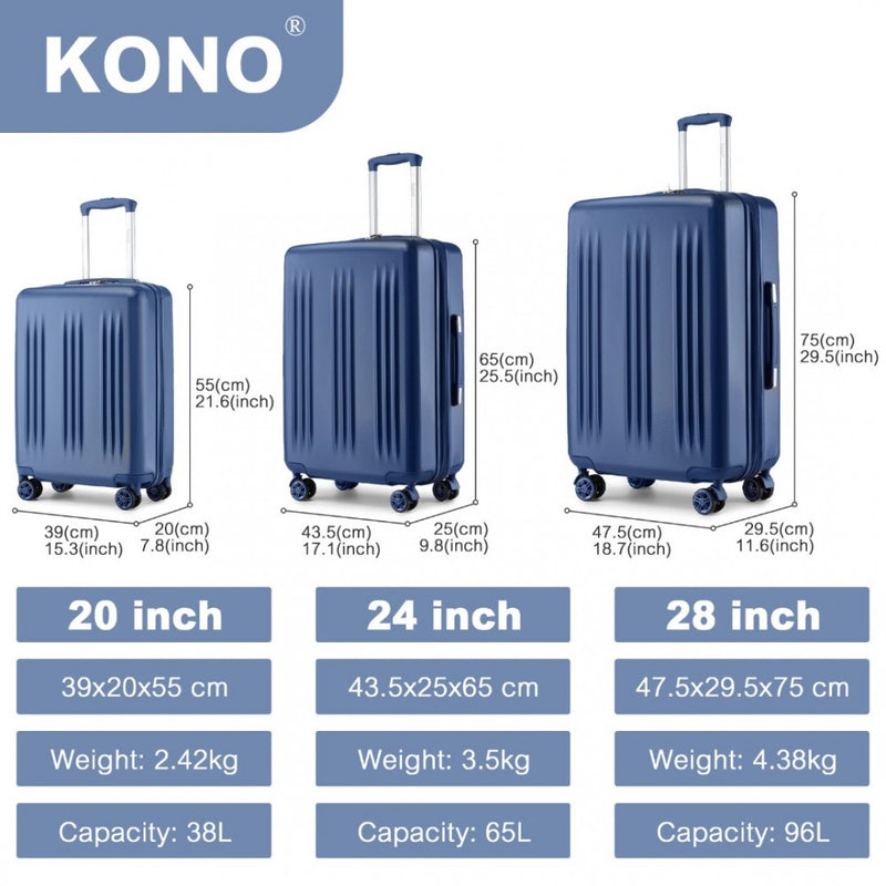 3 Piece Luggage Set 20/24/28 Inch Sleek Navy