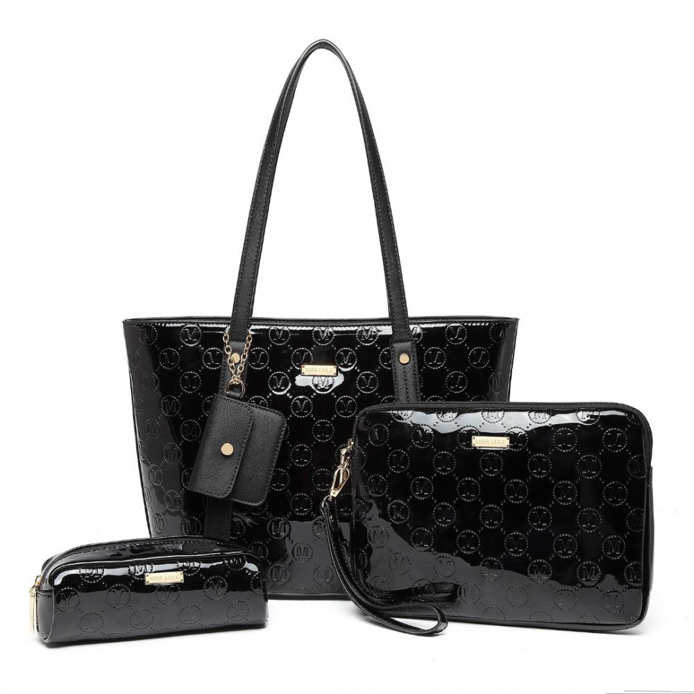 bag  Miss Lulu 4 Pieces Glossy Leather Tote Bag Set Moda Bags Moda Bags