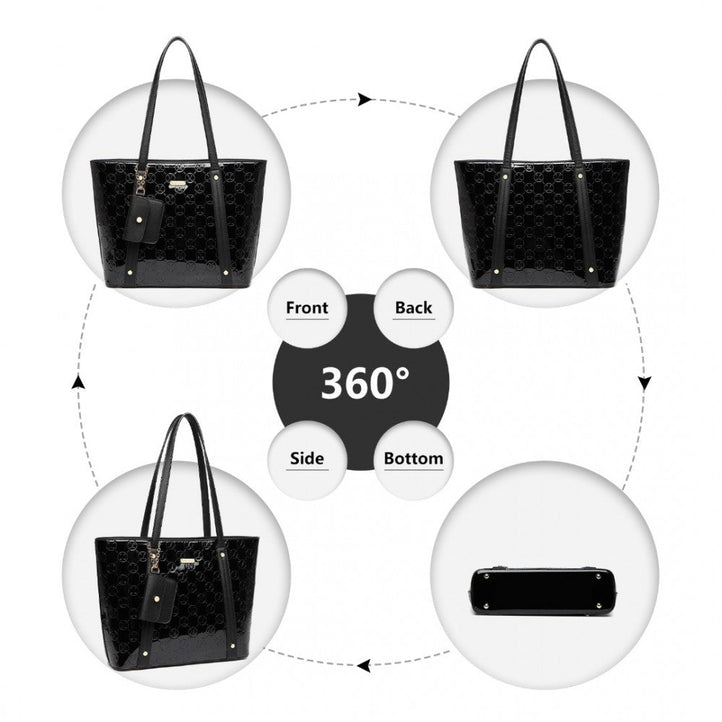 bag  Miss Lulu 4 Pieces Glossy Leather Tote Bag Set Moda Bags Moda Bags