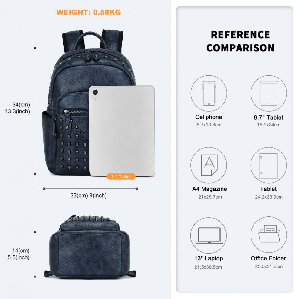 bag  Fashion PU Leather Skull Studded Backpack Designer Moda Bags My Store
