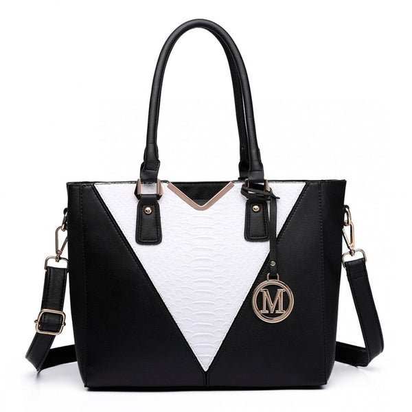 bag  Miss Lulu Leather Look V-Shape Multicolour Tote Bag Moda Bags Moda Bags