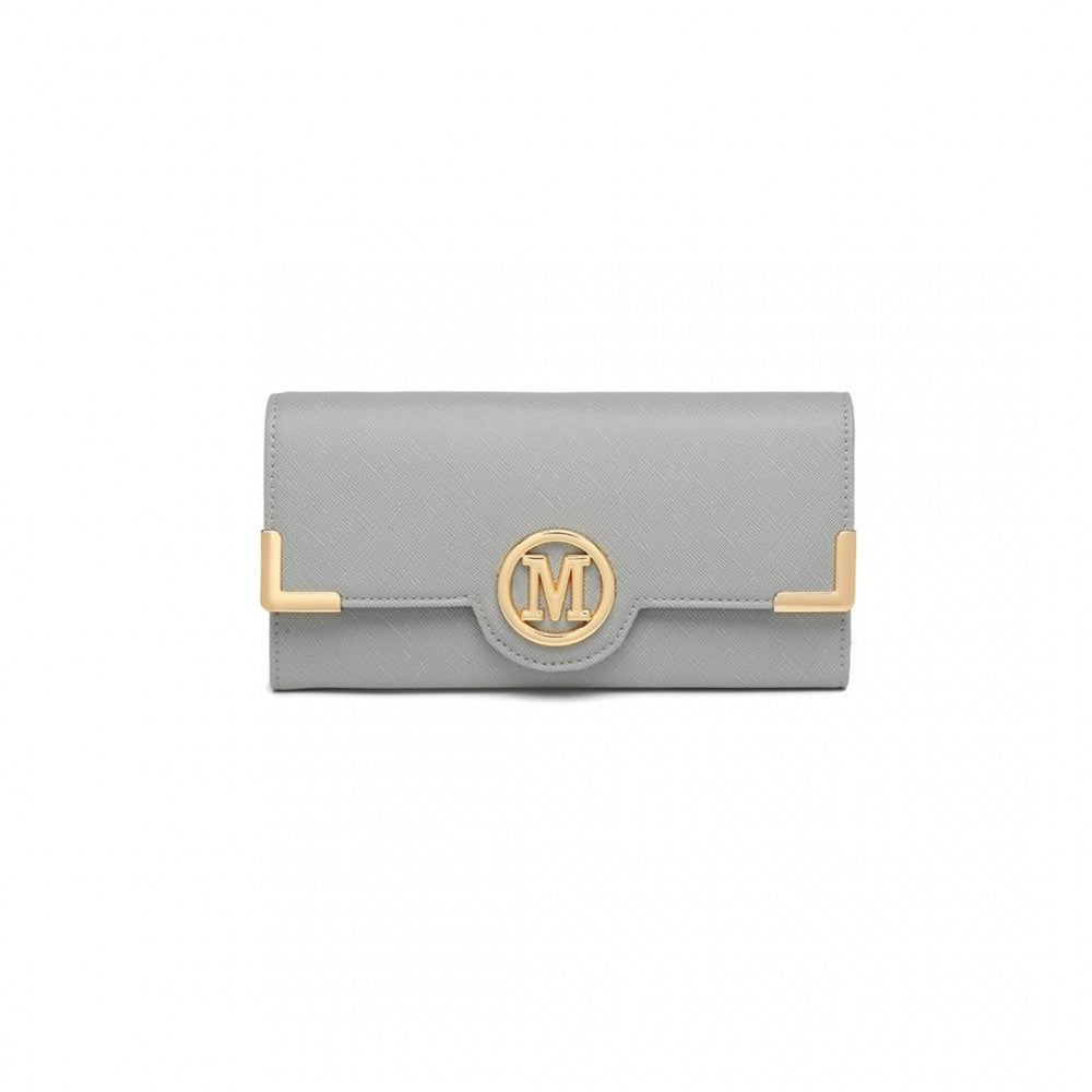 bag  LP2022 - Miss Lulu Leather Look Classic Long Purse - Grey Moda Bags Moda Bags