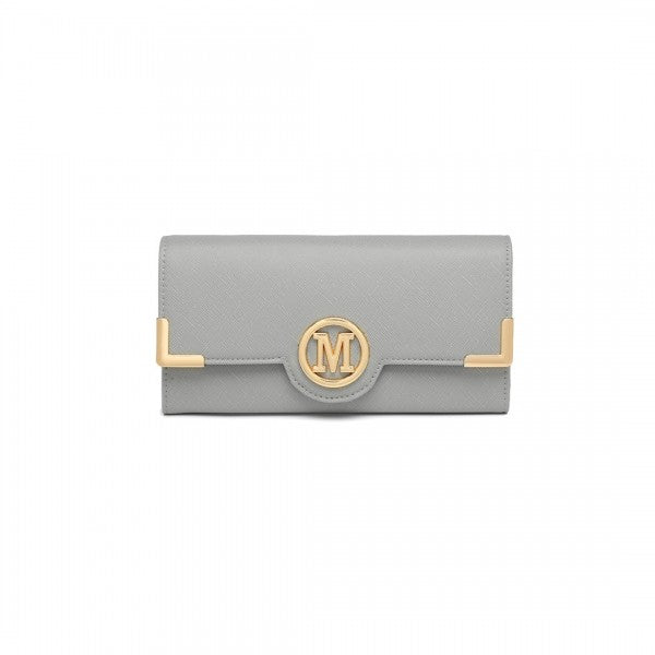 bag  LP2022 - Miss Lulu Leather Look Classic Long Purse - Grey Moda Bags Moda Bags