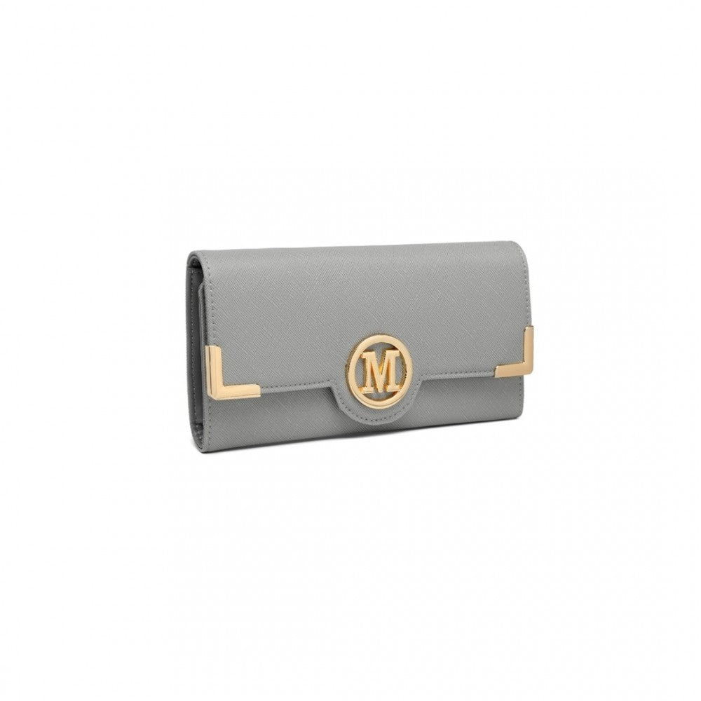 bag  LP2022 - Miss Lulu Leather Look Classic Long Purse - Grey Moda Bags Moda Bags