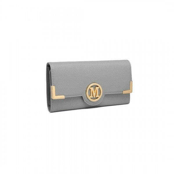 bag  LP2022 - Miss Lulu Leather Look Classic Long Purse - Grey Moda Bags Moda Bags