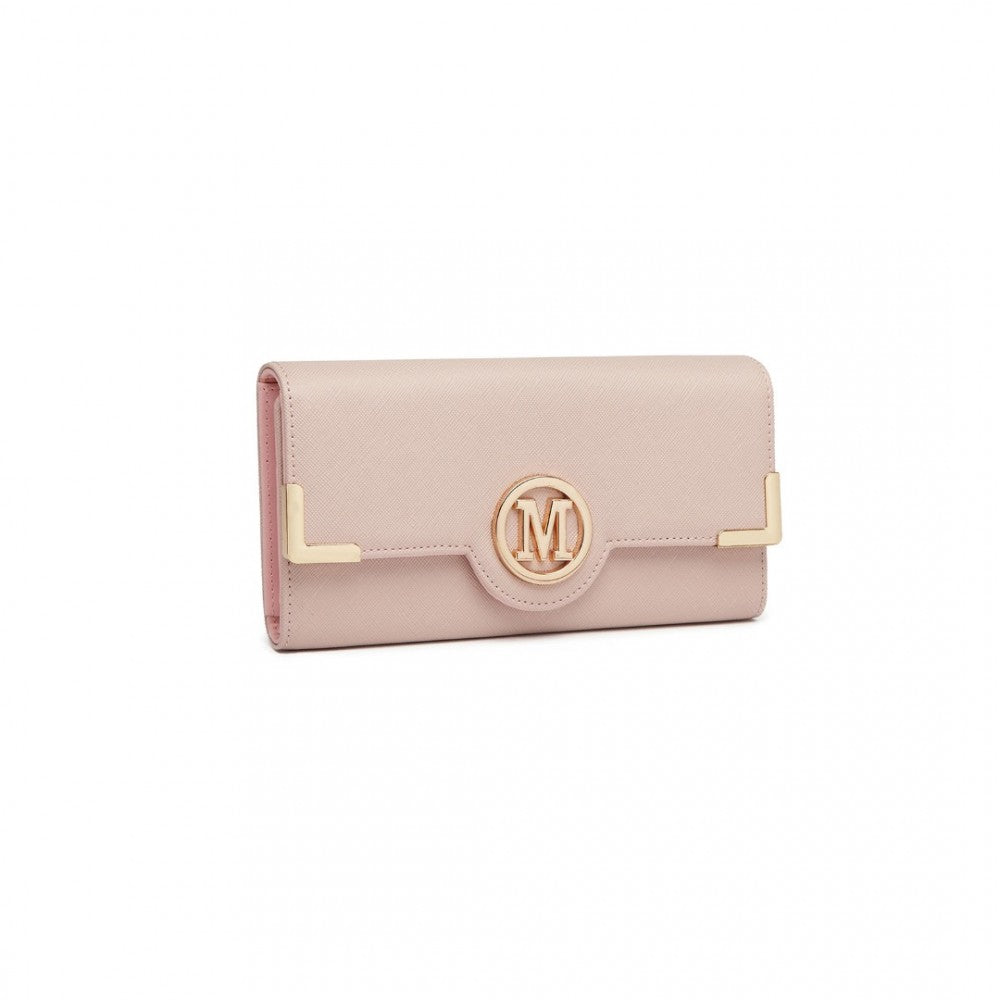 bag  Miss Lulu Leather Look Classic Long Purse - Pink Moda Bags Moda Bags