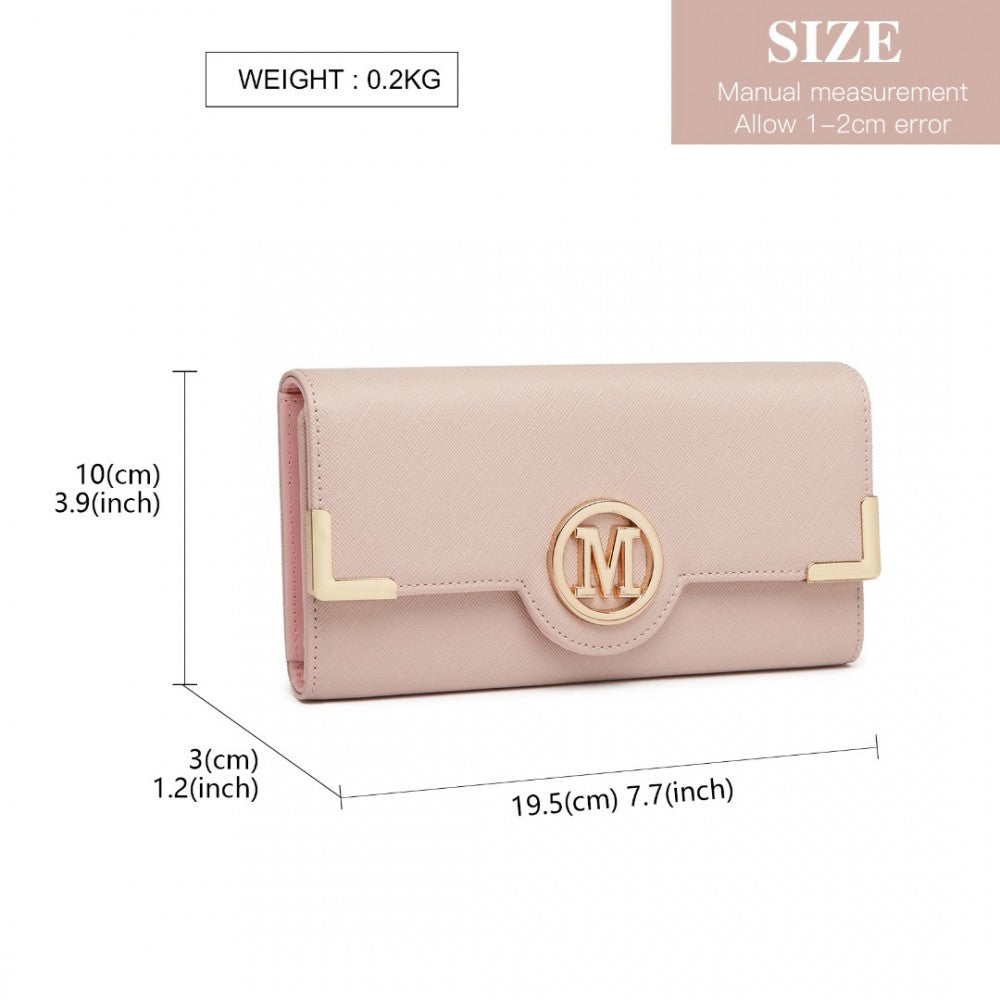 bag  Miss Lulu Leather Look Classic Long Purse - Pink Moda Bags Moda Bags