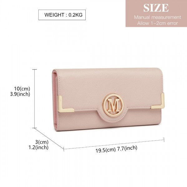 bag  Miss Lulu Leather Look Classic Long Purse - Pink Moda Bags Moda Bags