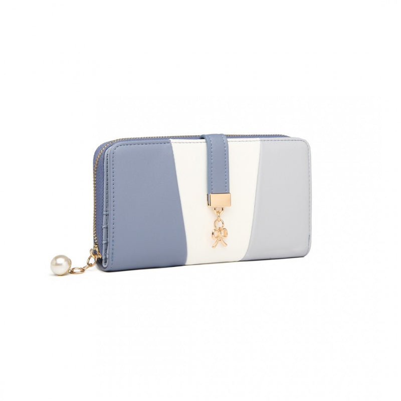 LP2030 - Miss Lulu Tri Colour Women's Leather Look Purse - Azure