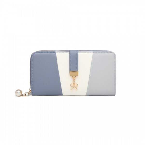 LP2030 - Miss Lulu Tri Colour Women's Leather Look Purse - Azure