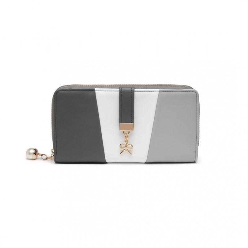 Tri Colour Women's Leather Look Purse - Grey And White