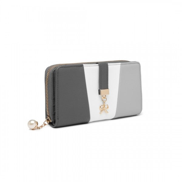 Tri Colour Women's Leather Look Purse - Grey And White