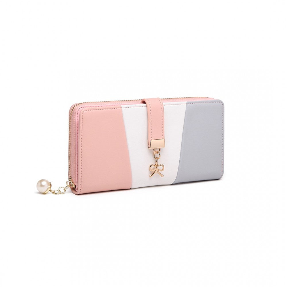 bag  LP2030 - Miss Lulu Tri Colour Women's Leather Look Purse - Grey Moda Bags Moda Bags