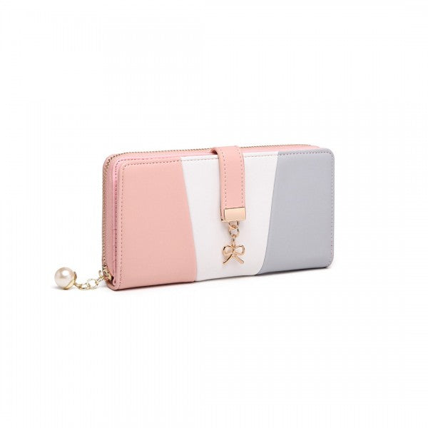 bag  LP2030 - Miss Lulu Tri Colour Women's Leather Look Purse - Grey Moda Bags Moda Bags