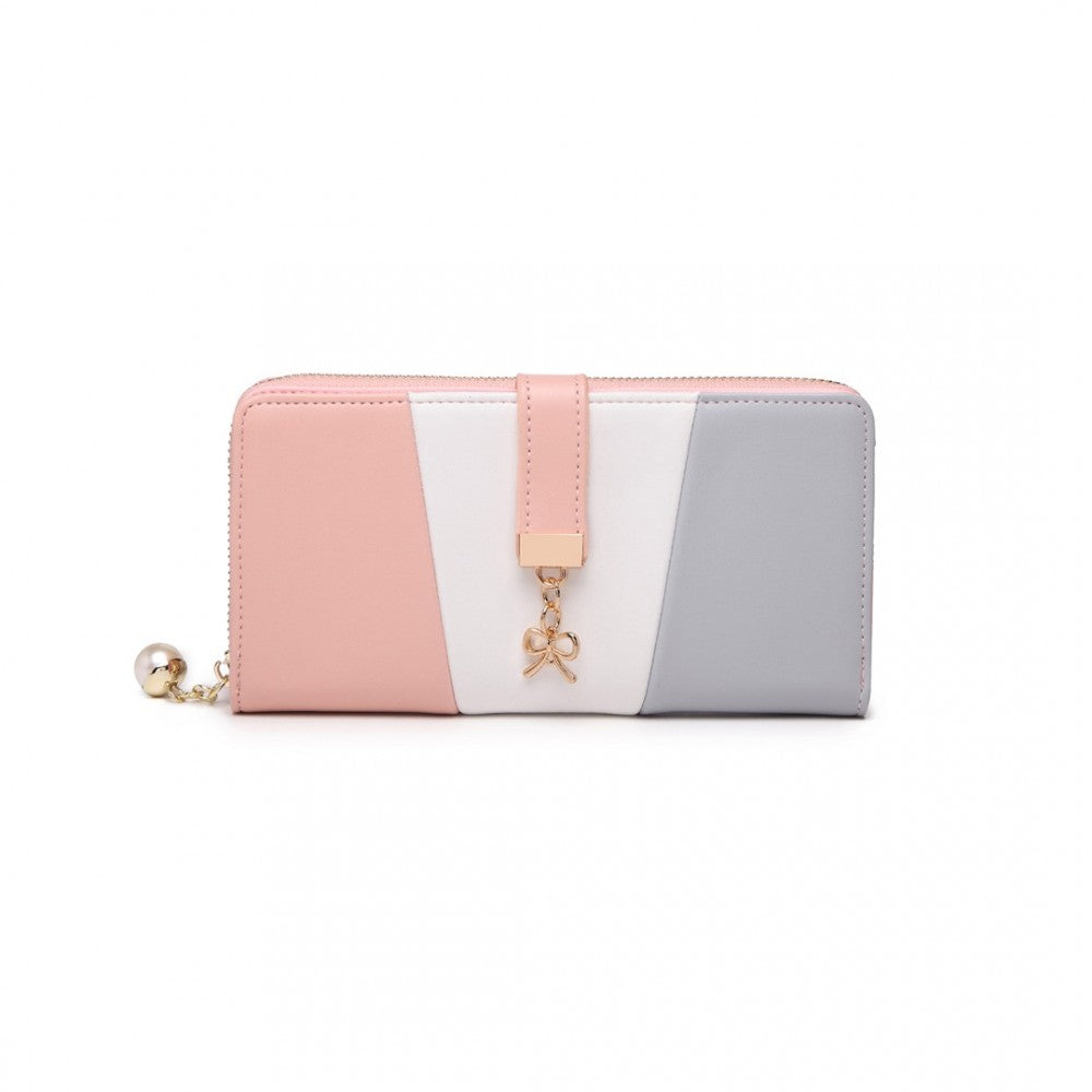 bag  LP2030 - Miss Lulu Tri Colour Women's Leather Look Purse - Grey Moda Bags Moda Bags
