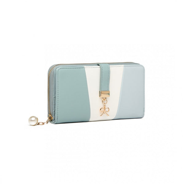 Tri Colour Women's Leather Look Purse - Light Blue