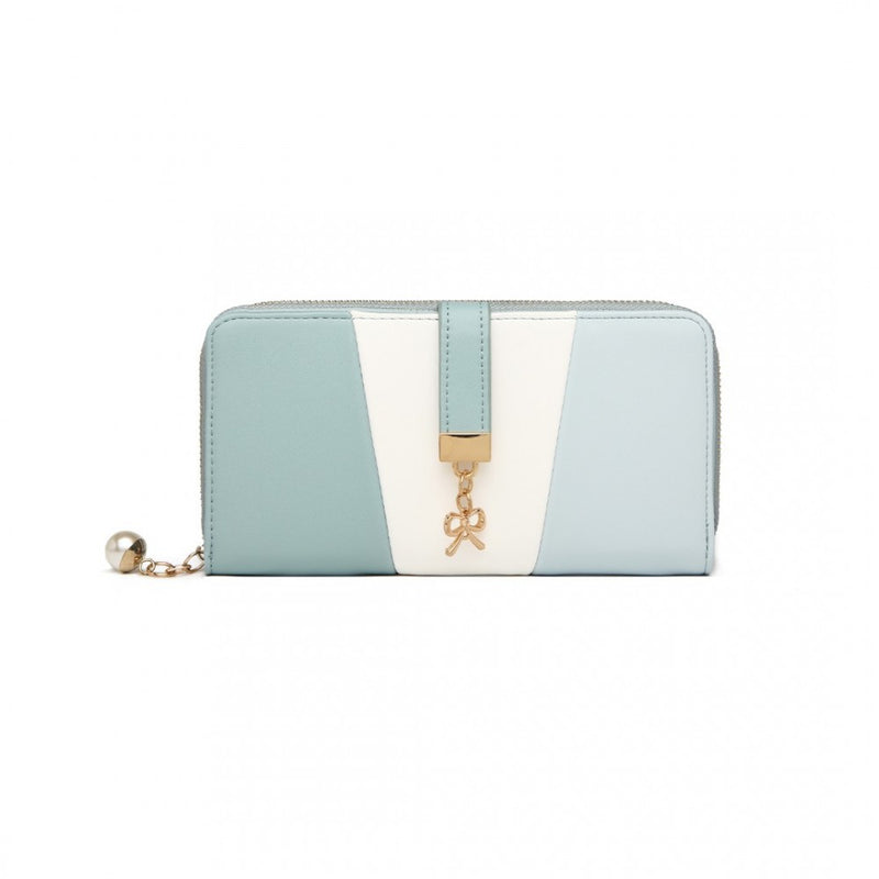 Tri Colour Women's Leather Look Purse - Light Blue