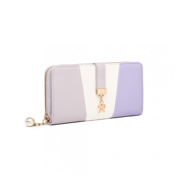 LP2030 - Miss Lulu Tri Colour Women's Leather Look Purse - Purple