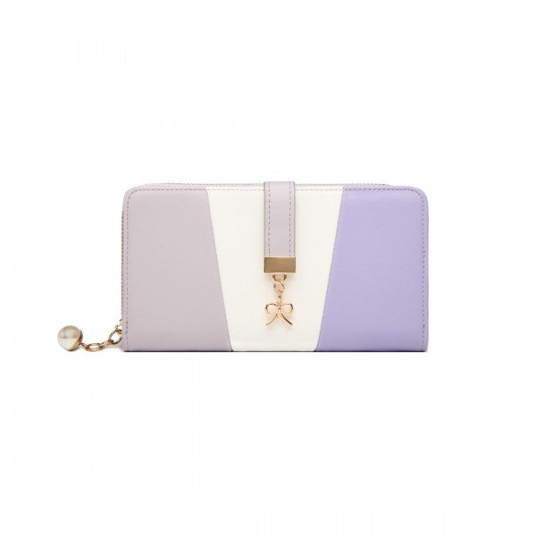 LP2030 - Miss Lulu Tri Colour Women's Leather Look Purse - Purple