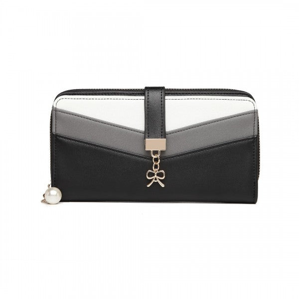 bag  LP2215 - Miss Lulu Mixed Colour Women's Leather Look Clutch Purse - Black Moda Bags Moda Bags