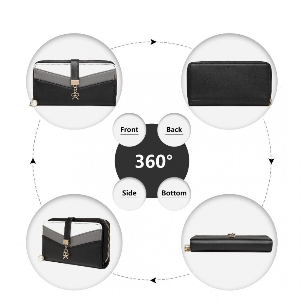 bag  LP2215 - Miss Lulu Mixed Colour Women's Leather Look Clutch Purse - Black Moda Bags Moda Bags