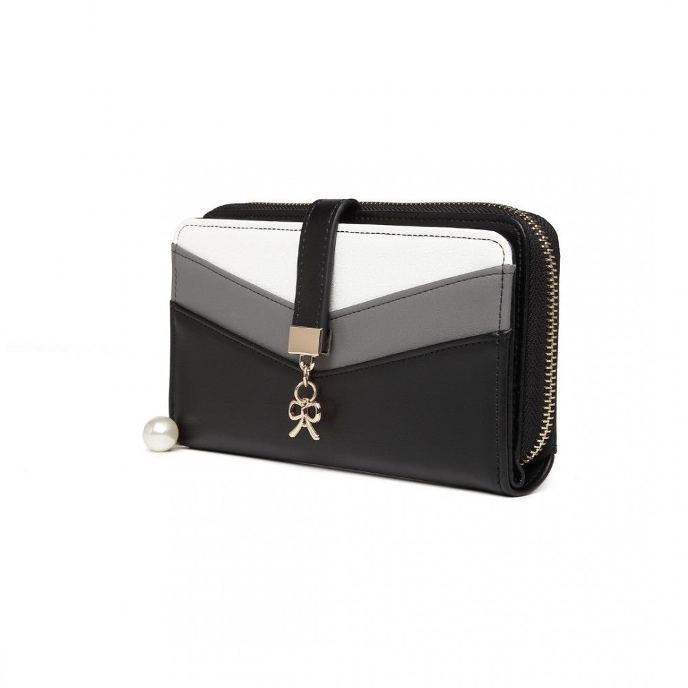 bag  LP2215 - Miss Lulu Mixed Colour Women's Leather Look Clutch Purse - Black Moda Bags Moda Bags