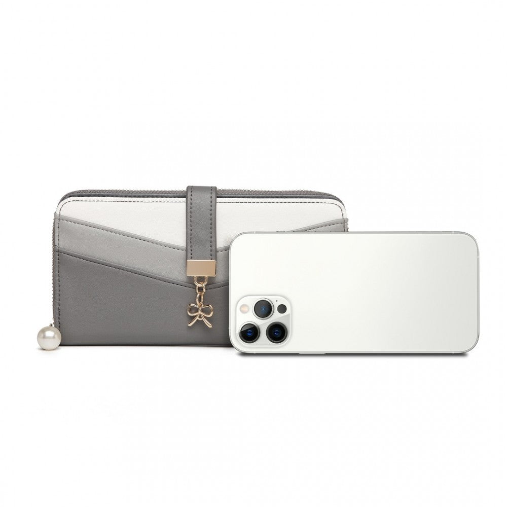 bag  LP2215 - Miss Lulu Mixed Colour Women's Leather Look Clutch Purse - Grey Moda Bags Moda Bags